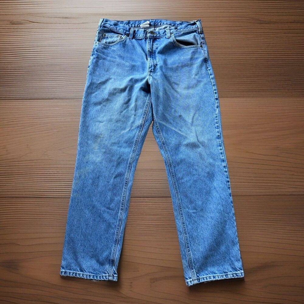 Carhartt B18 DST Jeans 34x30 Straight Traditional Fit Blue Workwear Stained Y2K